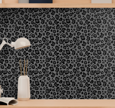 Tmavo šedá a čierna leopardia vzorová obývacia tapeta - Tenstickers
