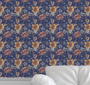 Tmavomodré kvetinové ornamenty súčasné tapety - Tenstickers